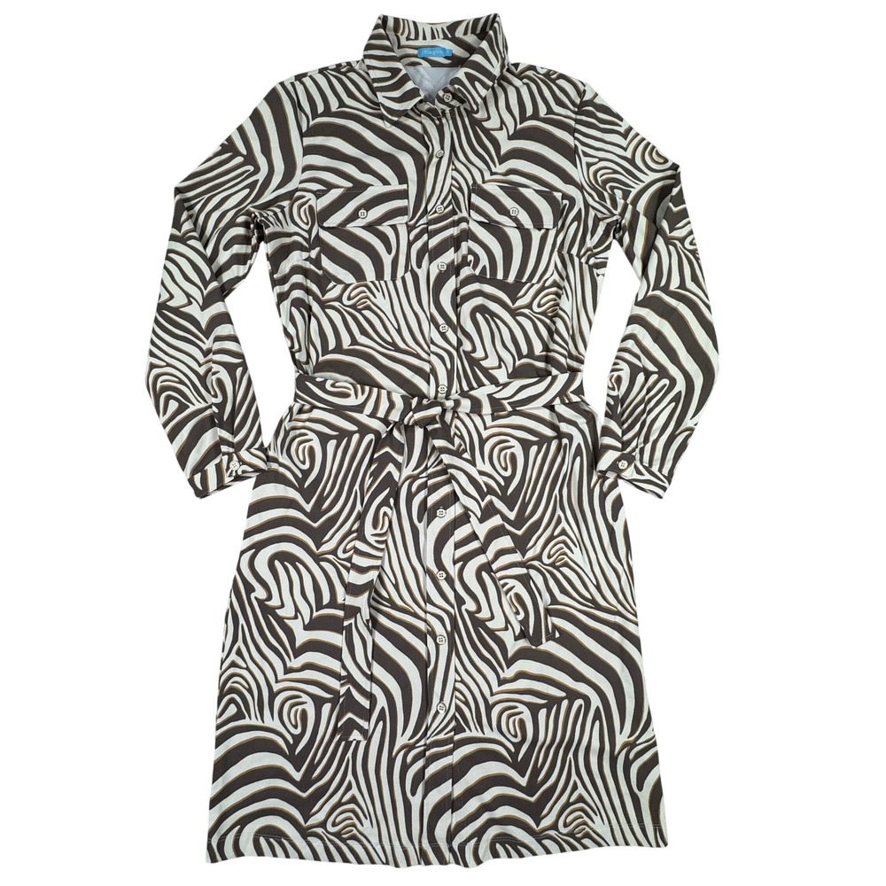 J. McLaughlin Women Shirt Dress Zebra Animal Print Brown White Small Long Sleeve